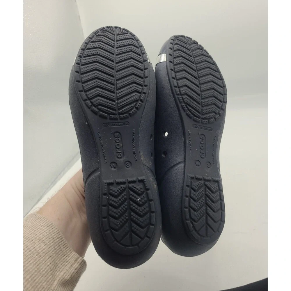 Crocs Black Cap‎ Toe Mirror Slip On Comfort Casual Ballet Flats Womans Size 8